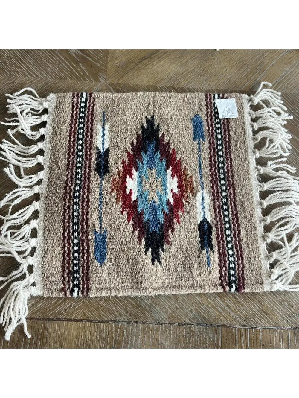 El Paso Blanket Company Woven Table Rug Fringe 90% Wool 15” X 10.5”